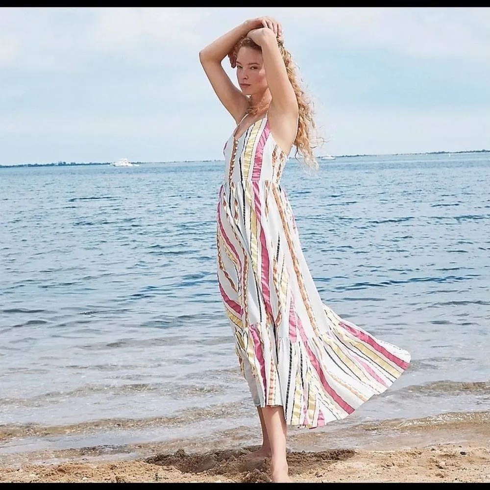 TIERED MIDI DRESS IN SEERSUCKER RIBBONS